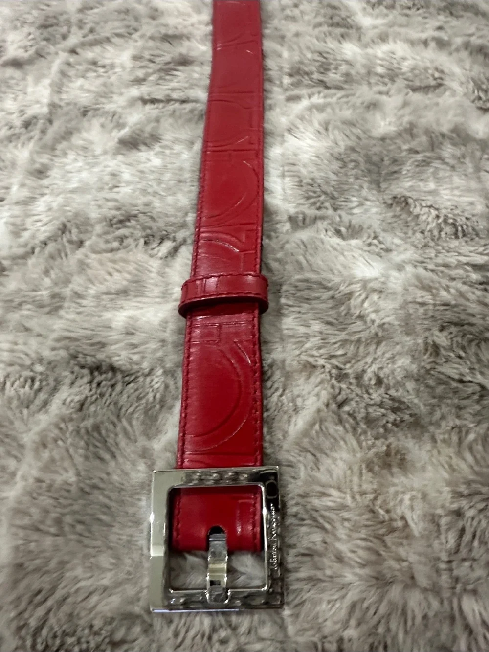 Salvatore Ferragamo Red Leather Belt with Silver signature Buckle